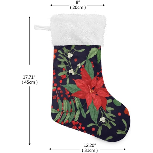 Julklapp, Personliga Julklappsstrumpor 2-pack Julstjärnor Blommor Granris Jul Svart 45,7 cm Julstrumpor Hängande