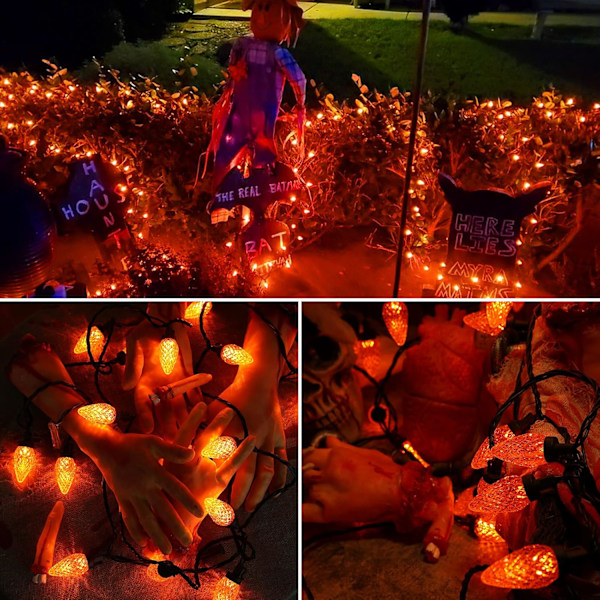 Oransje lys, 33ft 50 LED C9 oransje julelys koblingsbare, 120V UL-sertifiserte plugin innendørs/utendørs oransje lysstrenger, svart ledningstre