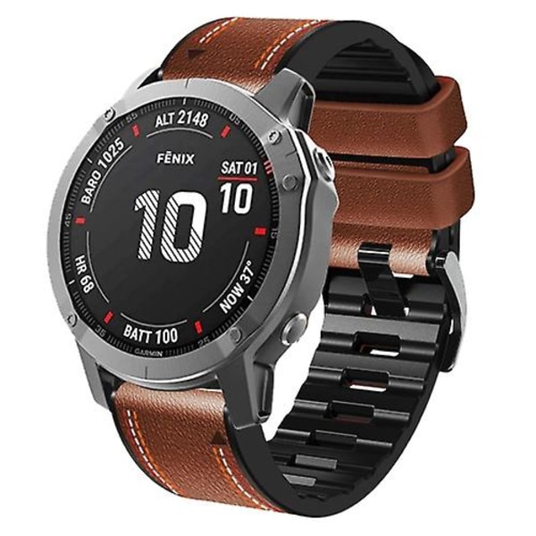 For Garmin Fenix 7x Tricolor Stitching Silikone Læder Rem SIV Brown