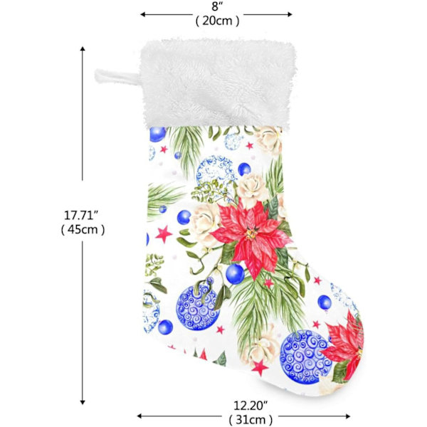Julklapp, Personliga Julklappsstrumpor 2-pack Julblommor Små Blå Ljus 45,7 cm Julstrumpor Hängande Ornament Eldstad