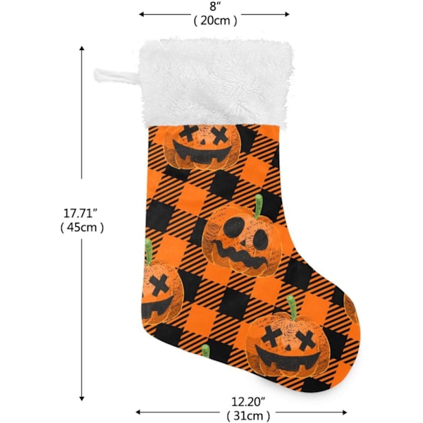 Julklapp, personliga julklappsstrumpor 2-pack Halloween Orange Pumpa Buffelrutig 45,7 cm Julstrumpor Hängande Ornament Eldstad