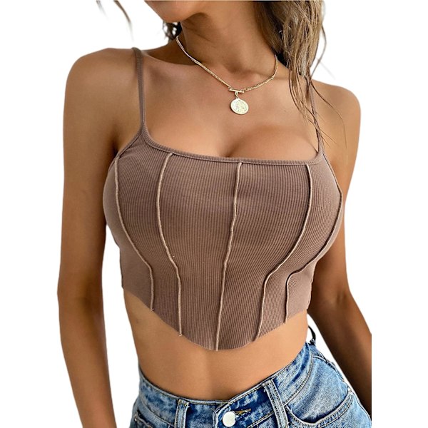 Kvinners blonder patchwork spaghetti stropp sexy V-hals avling topp ribbestrikket cami tank