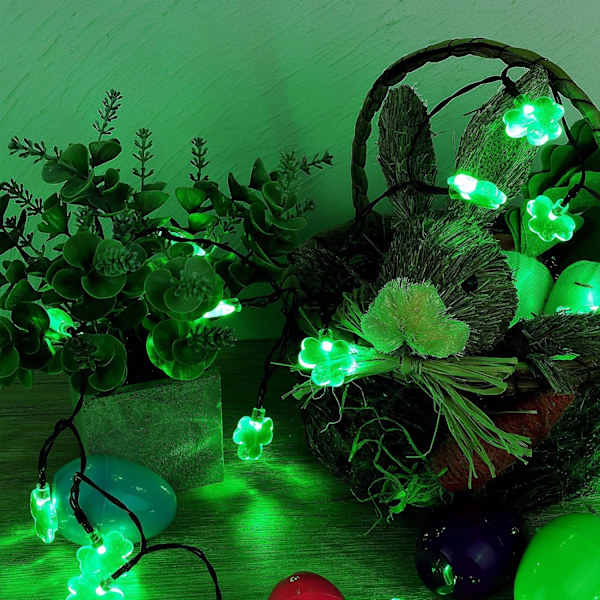 2-pack St. Patrick's Day Shamrock-lampor, 50 LED utomhus dekorativa ljusslingor, batteridriven Lucky Clover-lampa, 8 belysningslägen och timer,