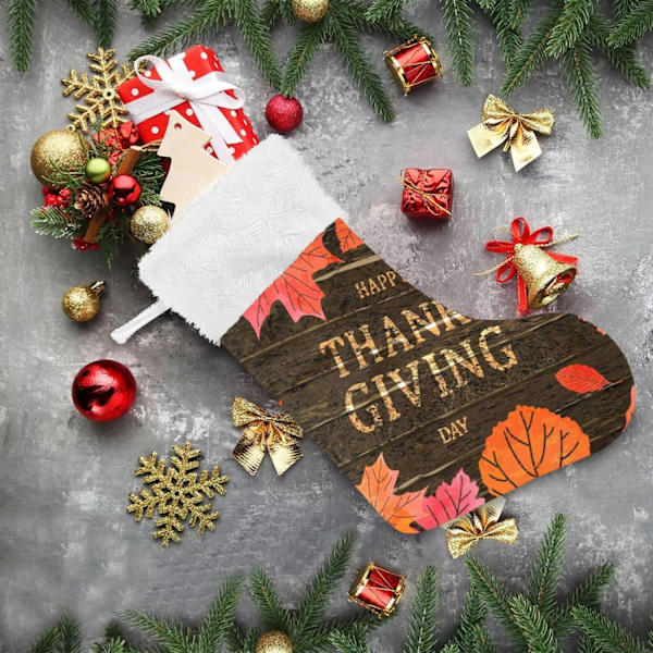 Julklapp, personliga julklappsstrumpor 2-pack Thanksgiving höstlöv trä 18 tum julstrumpor hängande prydnad spis för B