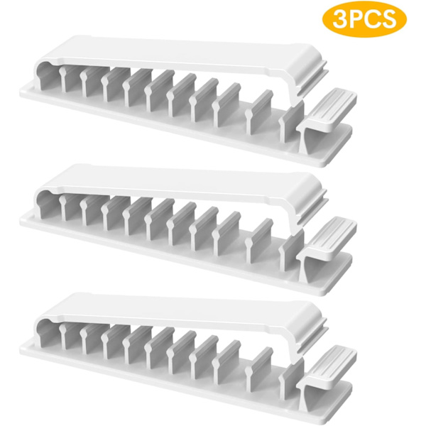 Kabelklips, 3-pak selvklebende ledningsholdere, 10 spor ledning