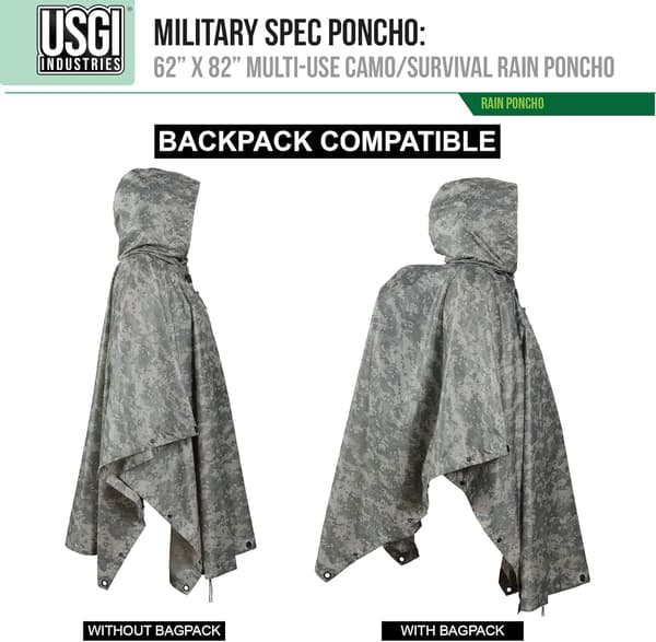 Militærstil Poncho Multifunksjonell Rip Stop Kamuflasje Regnponcho