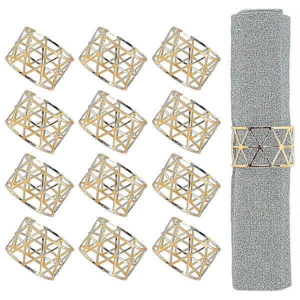 Servietringe, 12 stk. Guld Servietringe, Servietholder til middag