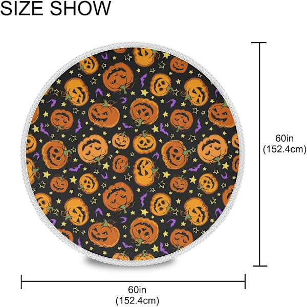 Halloween Græskar Lilla Flagermus Dugdug Lilla Efterår Orange Stjerner Rund Dugdug Circar Dugdug Klæde Klæder Vaskbar Polyester Bordløber til Pu