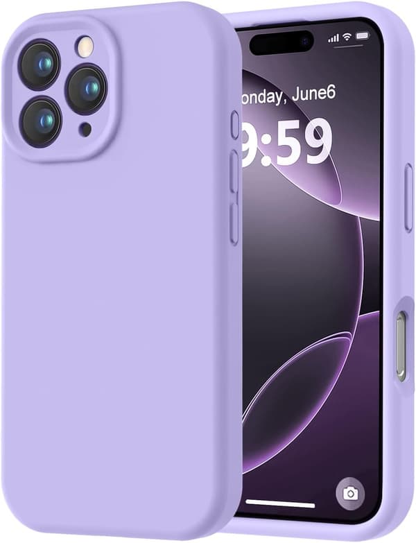iPhone 16 Pro silikonecover med mikrofiberfor, stødsikkert - Lilla