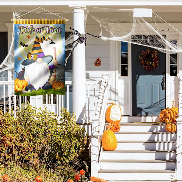 Halloween Gnome Pumpor Katt Dubbelsidig Trick or Treat Veranda Utomhus Gård 28x40 tum Gul Stor - 28x40 tum Gul Stor - 28x40 tum