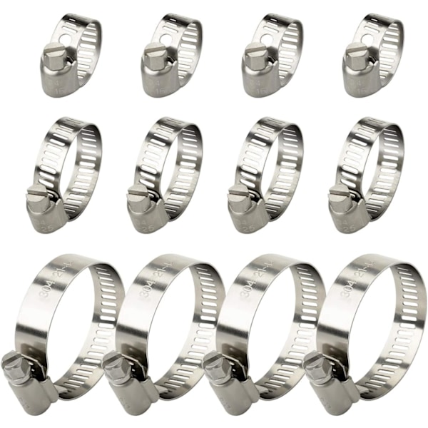 12-Pack Adjustable Stainless Steel Hose Clamps - Worm Drive Hoses