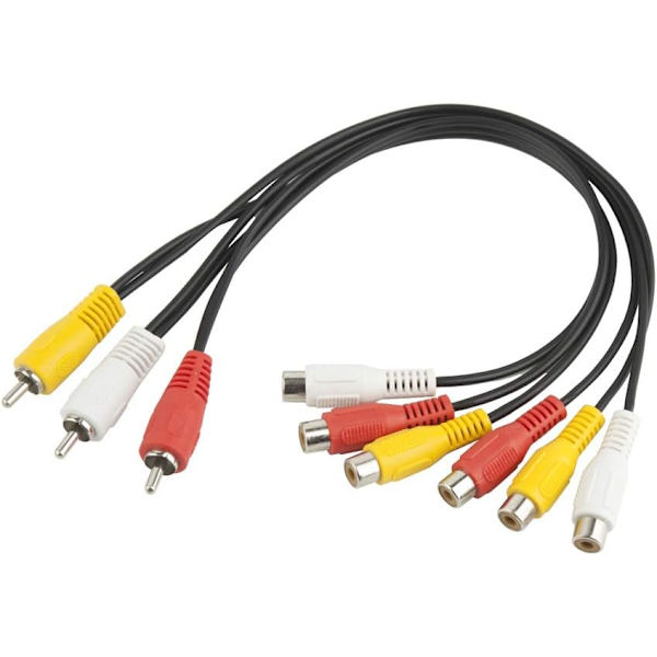3 RCA-kabeldelare - 3 RCA-hane till 6 RCA-hona