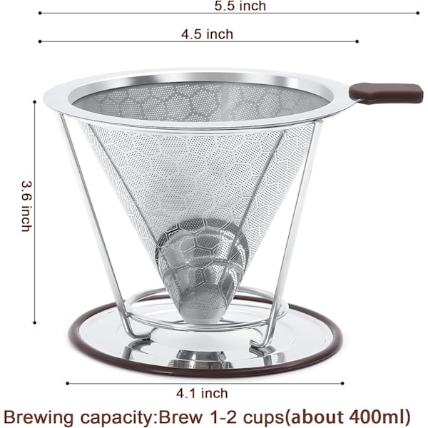Hæld over kaffedripper, rustfrit stål kaffefilter, nem at