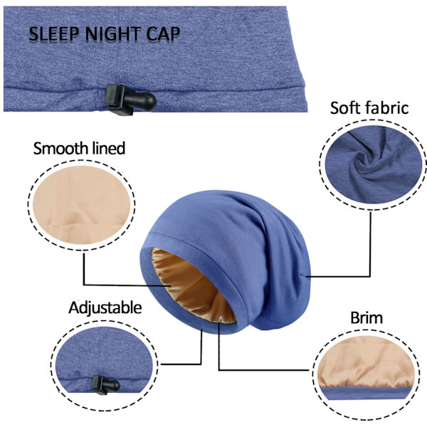 Siden Satin Bonnet Hårinpackning för att sova. 2 st Justerbart siden