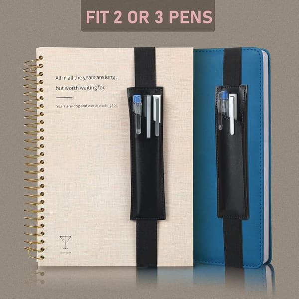 4 stykker justerbar penneholder til notesbog elastisk rembånd PU læder penneærme til indbundne notesbøger til gave, 8-1,5 tommer (sort,