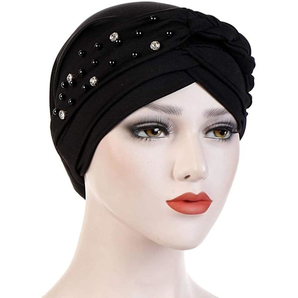 Kvinner Jenter Turban Hat, Strass Pearl Braid Turban Hode