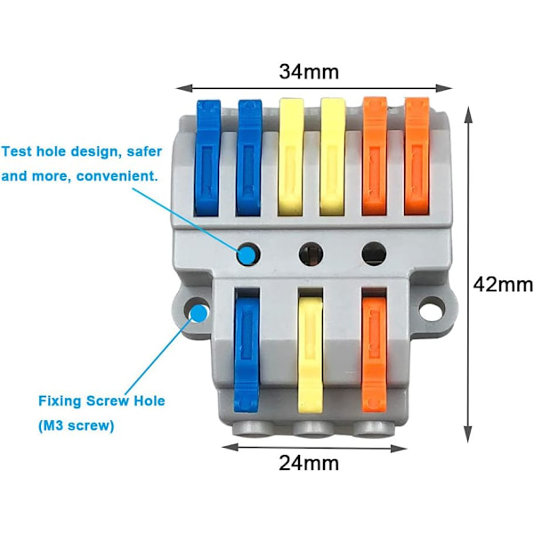 Lever-Nut Wire Connectors - 4 stk, 3 inn 6 ut