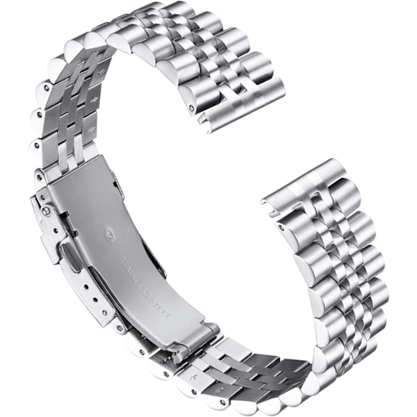 Rustfritt stål klokkebånd erstatning metall klokke stropp med dobbel låsing foldover spenne for menn kvinner 18mm 20mm 22mm 24mm 26mm i sølv,