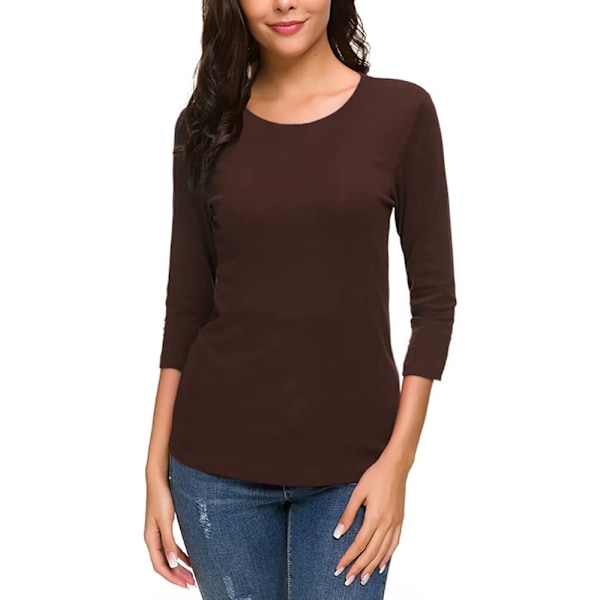 Kvinners Casual Rund Hals 3/4 Ermet Basic T-skjorte Solid Plain Bomull Topper