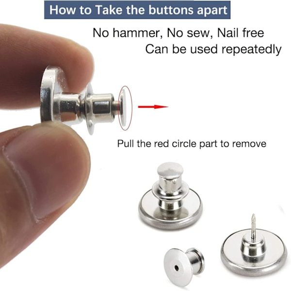 pins No Sew Instant 17mm ersättningsknapp - Justerbar byxknäppsats (12 set)