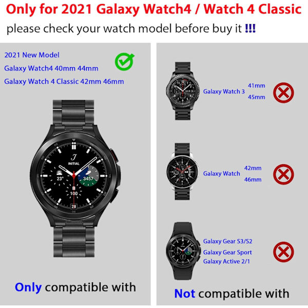 Kompatibel med   Galaxy Watch 4 Classic 46mm 42mm Galaxy Watch 4 44mm 40mm Remme, Ingen huller Rustfrit stål Metal Rem Urrem Udskiftningsrem