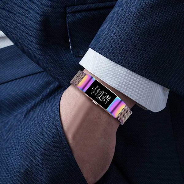 Til Fitbit Charge 2 Rem - Farverig Metal Mesh Magnetlås Udskiftning (Stor)