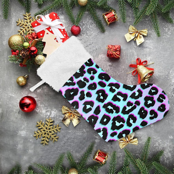 Julklapp, Personliga Julklappsstrumpor 2-pack Regnbåge Leopard Holografisk 45,7 cm Julstrumpor Hängande Ornament Eldstad för B