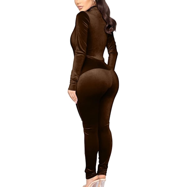 Kvinde Sexet Langærmet Lynlås Fløjl One Piece Club Outfits Jumpsuits Rompers