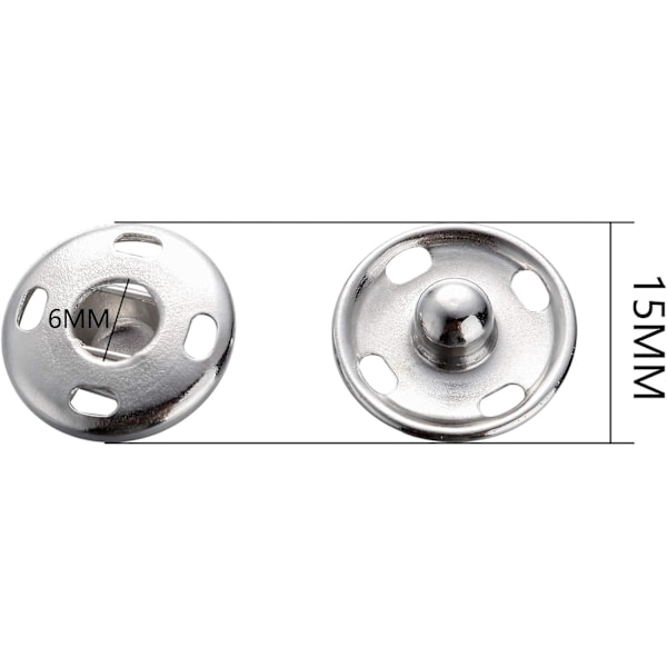 Metalltrykknapp - perfekt for lukking i håndverk (15 mm)