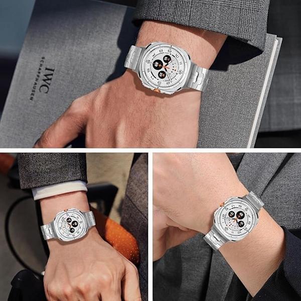 Kompatibel med 2024   Galaxy Watch 7 Ultra Band 47mm, Robust Men Stainless Steel Ersättningslänk Metallarmband Silver/Orange  Silver/Orange