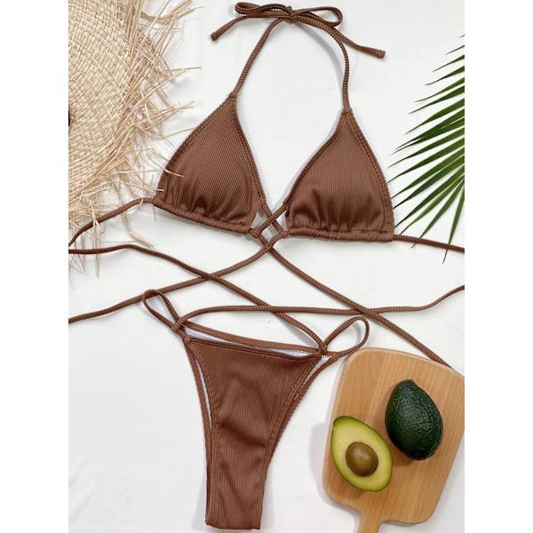 Kvinnors texturerade spaghettibandbikiniset utskuren 2-delad baddräkt