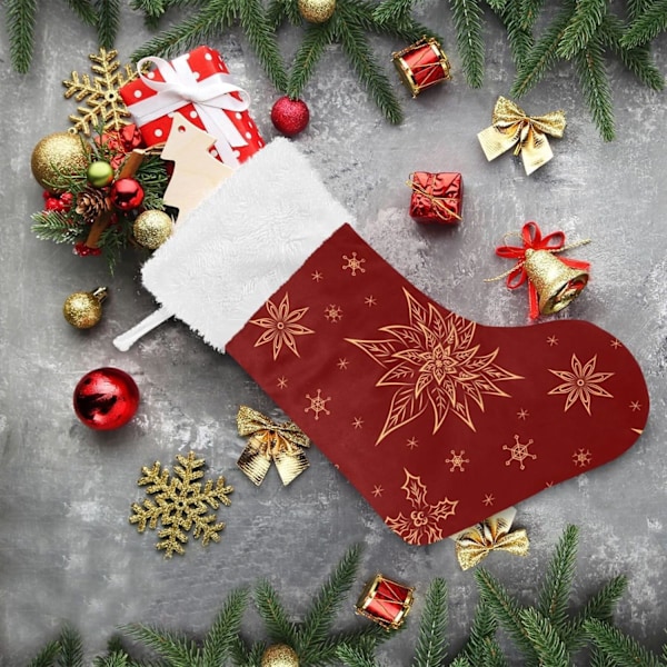 Julklapp, Personliga Julklappsstrumpor 2-pack Jul Snöflinga Gyllene Julstjärna Röd 45,7 cm Julstrumpor Hängande