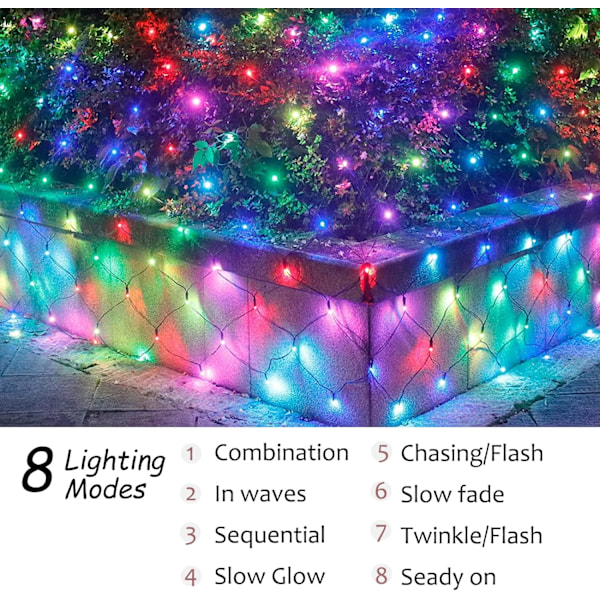 Julelys Nettlys Utendørs, 240 LED 18 Fargeskiftende Nettlys, 14,8 ft x 5 ft Vanntett Koblebar Flerfarget Fe Lysstrenger for