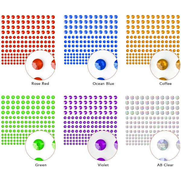 Rhinestone-klistremerker (4125 stk.) - Selvklebende ansikts-edelstener og krystaller