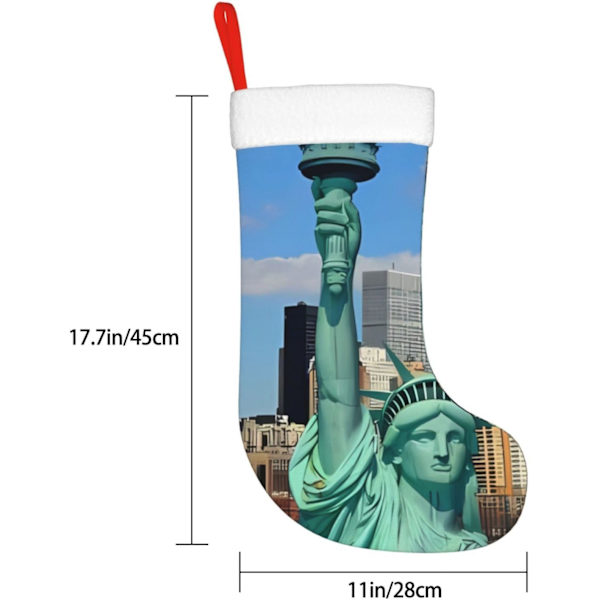 Frihetsgudinnan i NYC Tryckt Julstrumpa Julpynt Eldstadshängande Julstrumpor för Familj Semester Julparty Dekorationer 45 X 28 Cm