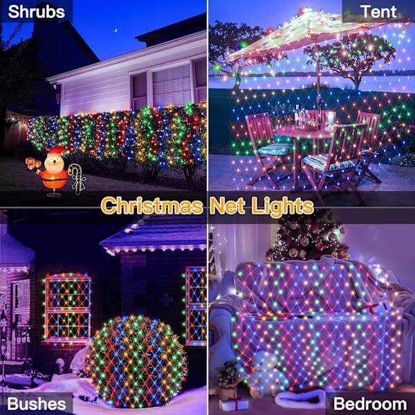 12ft x 5ft 360 LED Julelys Net, 8 Tilstande Busk Netlys Sammenkædelig, Timer, Vandtæt til Juletræer, Buske, Have, Udendørs