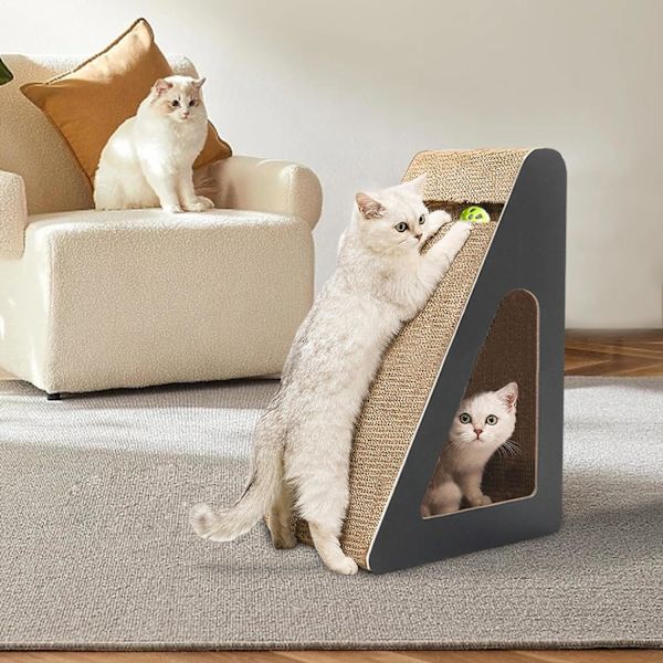 Kattenskrape leketøy, rampe trekant skrapepost for kattunge - kjæledyr katter forsyninger, slitesterk vertikal katt skrape med ball for små, mellomstore,