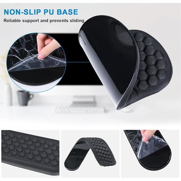 Ergonomisk musemåtte med håndledsstøtte, musemåtte med håndledsstøtte, tastaturhåndledsstøtte skridsikker PU-base massagedesign og memory foam sæt relief sort