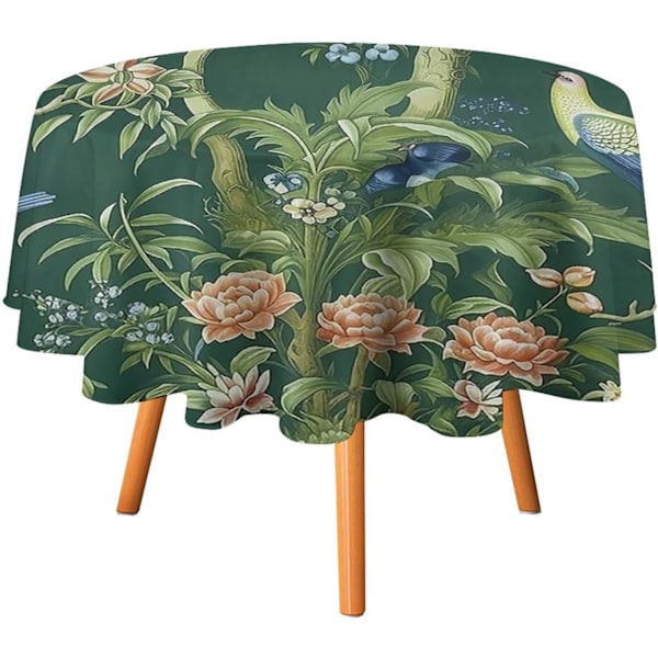Chinoiserie Bir Flower Floral Roun Tablecloth 36x36in Aqua an Green Asian Table Cloth Roun Cover Waterproof Washable Table ecor for Kitchen Style