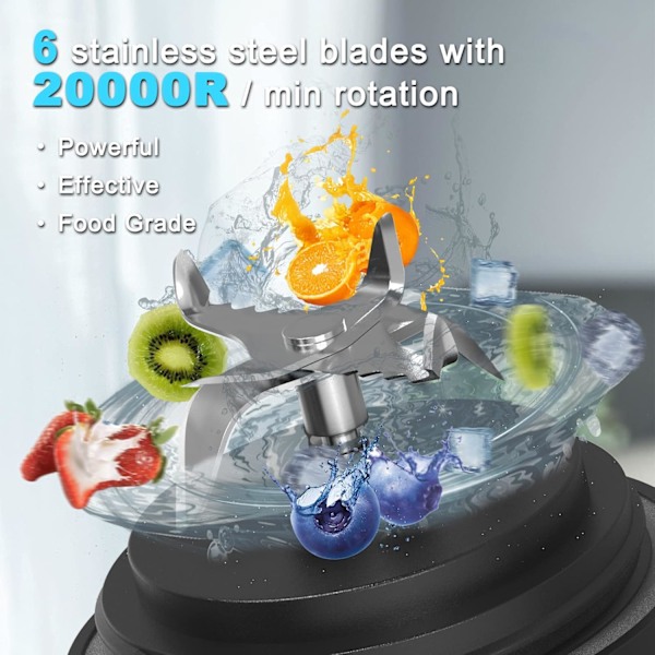 Portabel Blender, Personlig Blender för Milkshakes och Smoothies med 6 Blad Mini Blender 590 ml för Kök, Hem, Resor