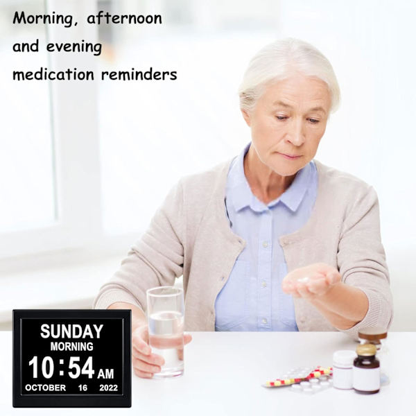Digital kalender dag ur - Ekstra stor digital ur til svagtseende, ur til ældre, programmerbar medicinpåmindelse Bedste gaver til mor(8