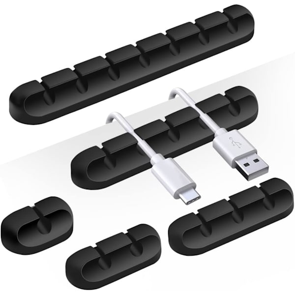 Svart kabelhållare klämmor, 5-pack kabelhanteringskabelorganisatör