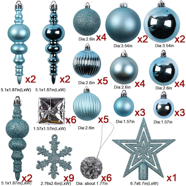 60st Blå Julgranskulor Ornament Set Osplitterbar Jul Bling-Bling