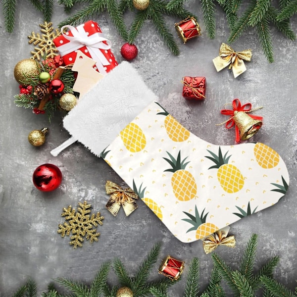 Julstrumpa, Personliga Julstrumpor 2-pack Chic Gul Ananas Tropisk Sommar 45,7 cm Julstrumpor Hängande Ornament Kamin för