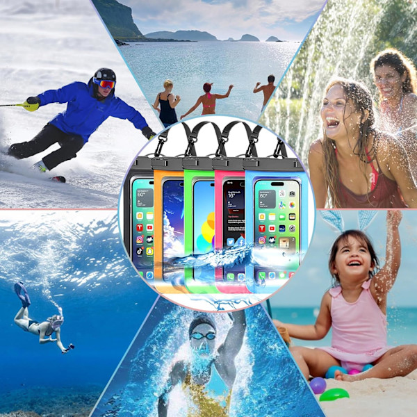 Flerfarget Universell Vanntett Telefonpose - IP68 Tørrboks for iPhone, Samsung & Opptil 6,5\" Enheter (5 Pakning)
