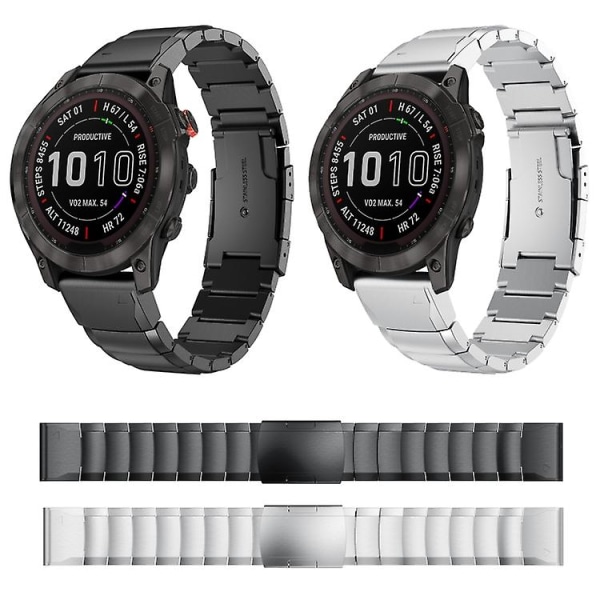 For Garmin Fenix 7 Sapphire Solar 22mm Skildpadde Skal Rustfrit Stål Urrem YTU Black