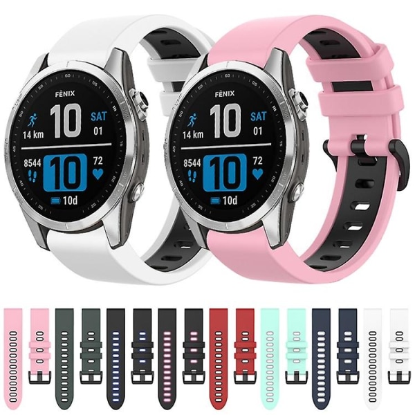 För Garmin Fenix 7 22mm Silikon Sport Tvåfärgad Klockarmband JVK Black-Pink