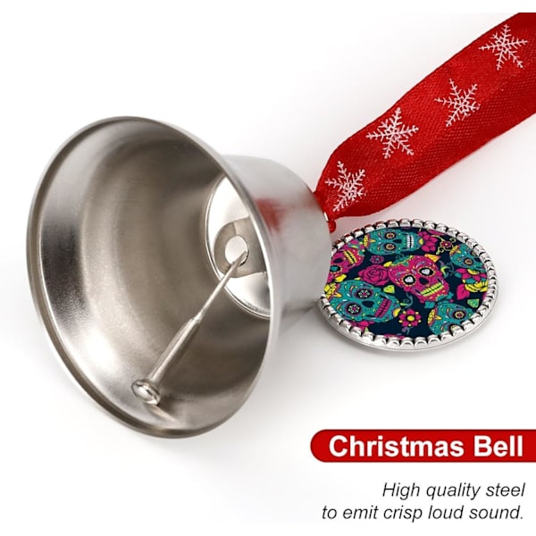 Sockerdödskalle på de dödas dag Silver Bell Ornament Julgransbjäller med rött snöre Metall Xmas Hängande dekorationer för semesterfest