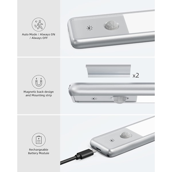 3-farvet dæmpbar bevægelsessensor under skabslys. 49LED USB