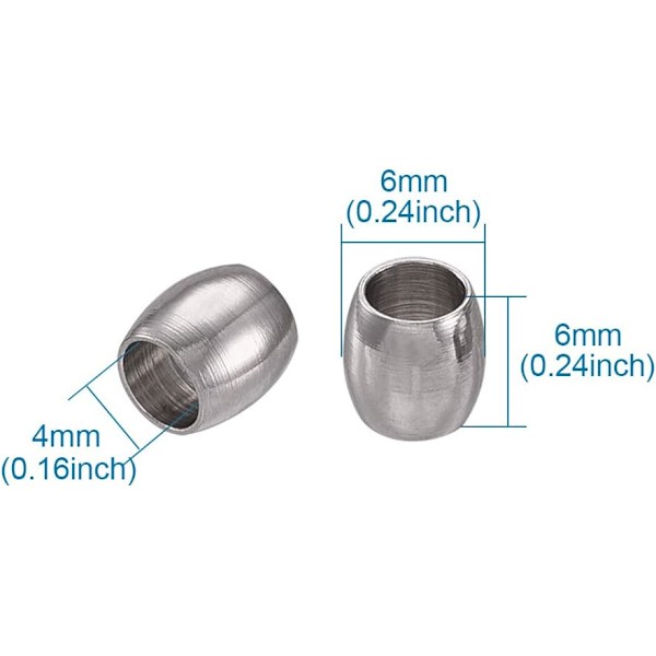 100 st stora hål rostfritt stål fat distanspärlor 6x6mm